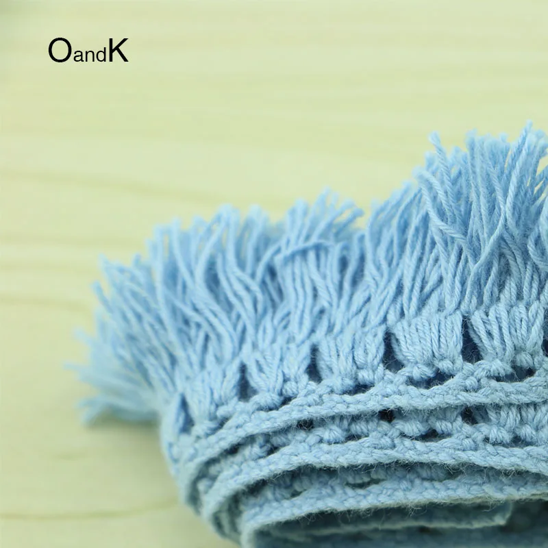 3 ярда Вязаная хлопковая кружевная лента с кисточками бежевого синего цвета