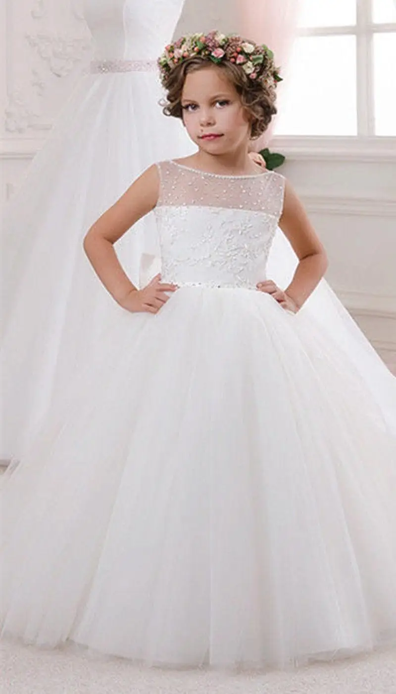 Белого цвета и слоновой кости детская одежда платье для причастия малышей