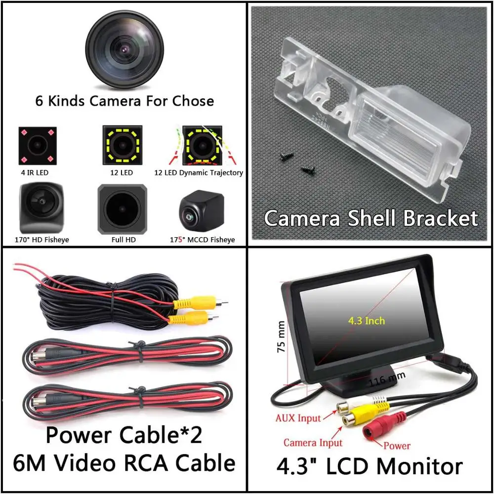Camera 4.3 inch LCD 175 градусов MCCD рыбий глаз 12LED HD камера заднего вида для Fiat Avventura Grand Siena Ritmo Croma Bravo Brava Grande Punto Car - Название цвета: Camera 4.3 inch LCD
