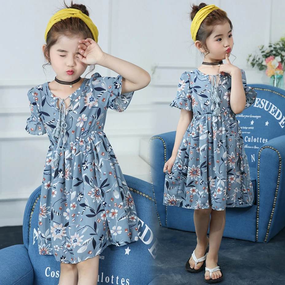 Летние платья для девочек-подростков Повседневное платье с цветочным принтом