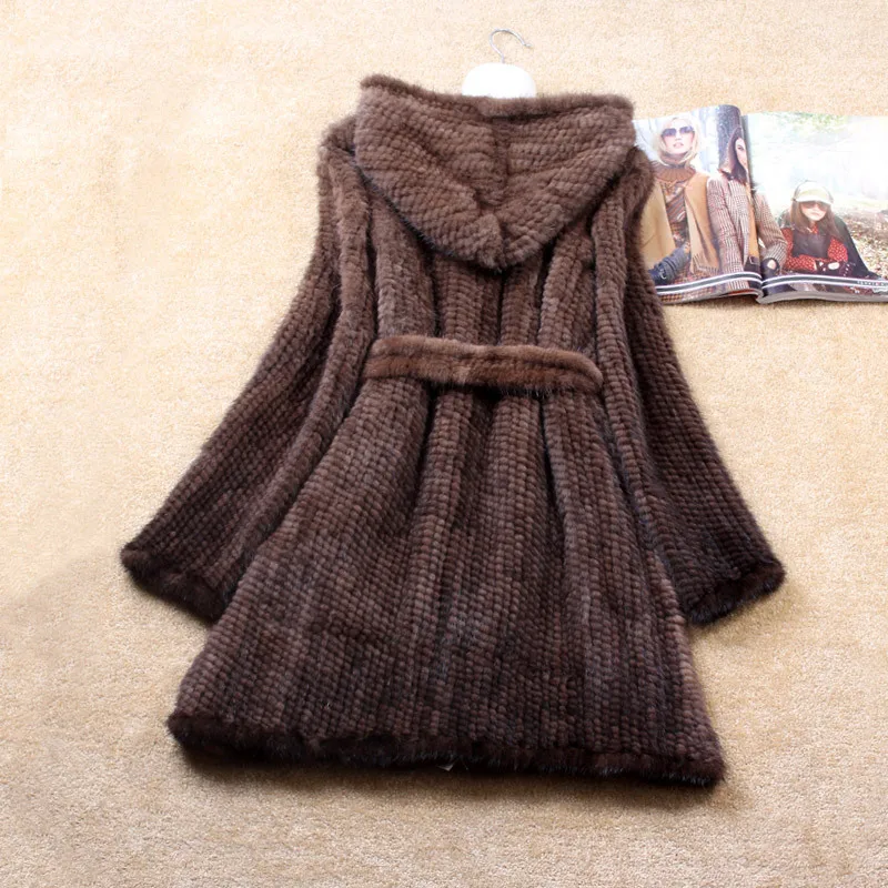 Зимняя натуральная вязаная норковая шуба куртка женский меховой Тренч пальто