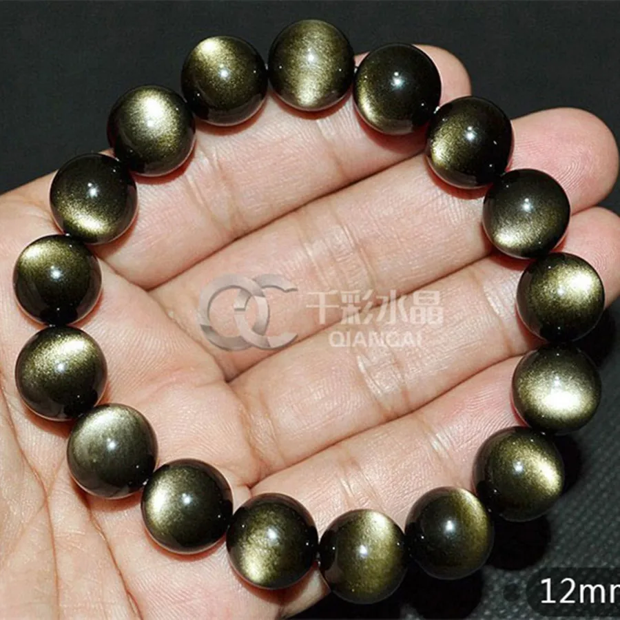 

14mm Natural Gold Obsidian Bracelet Jewelry For Women Lady Men Healing Gift Crystal Round Beads Stretch Reiki Gemstone AAAAA