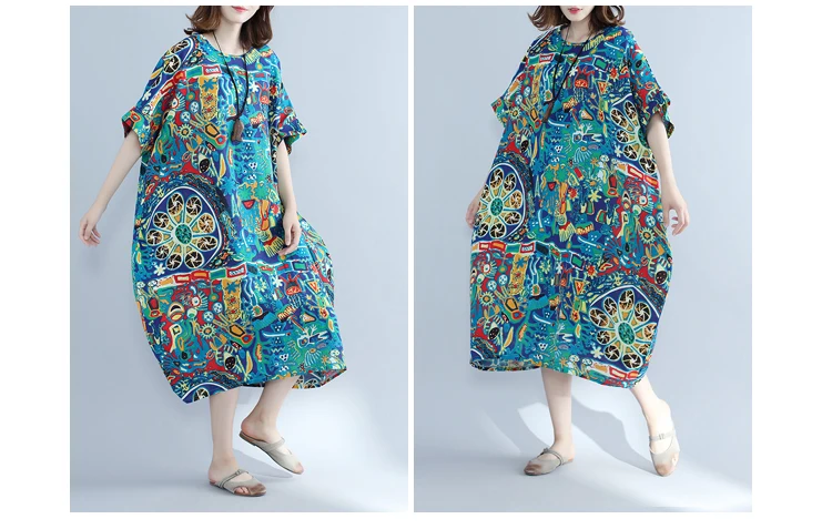 Платье размера плюс для женщин 4XL 5XL 6XL 7XL льняное хлопковое летнее платье корейское Элегантное Длинное повседневное женское платье с большим цветочным рисунком