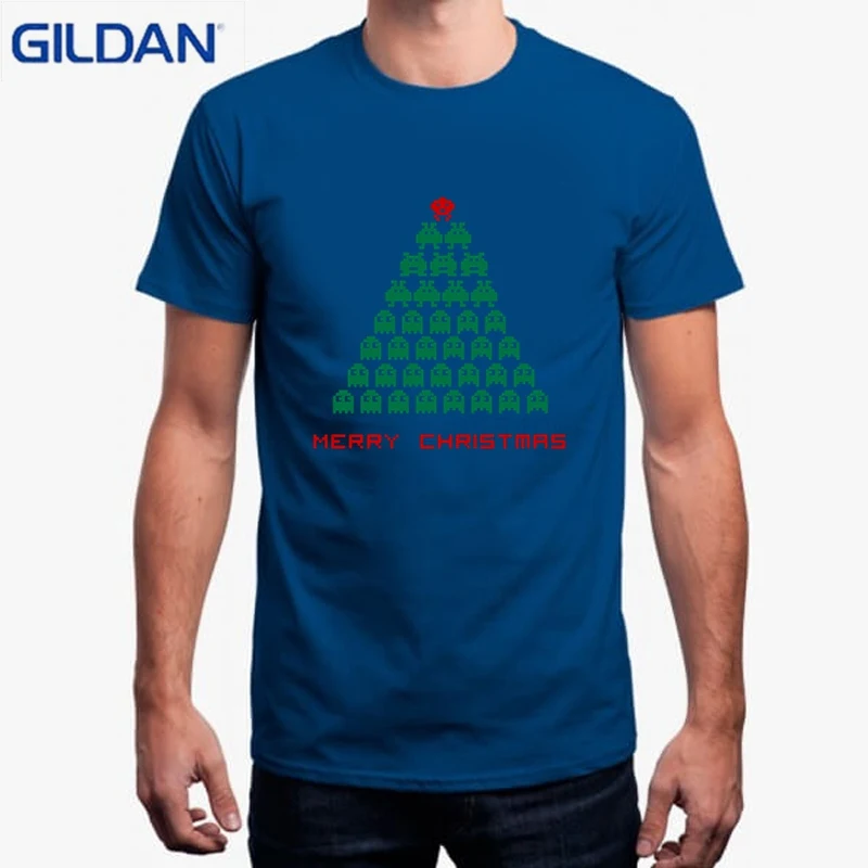 Уникальный Для мужчин футболка принт Camisa Negra Hombre Merry Рождество пиксельный Монстр