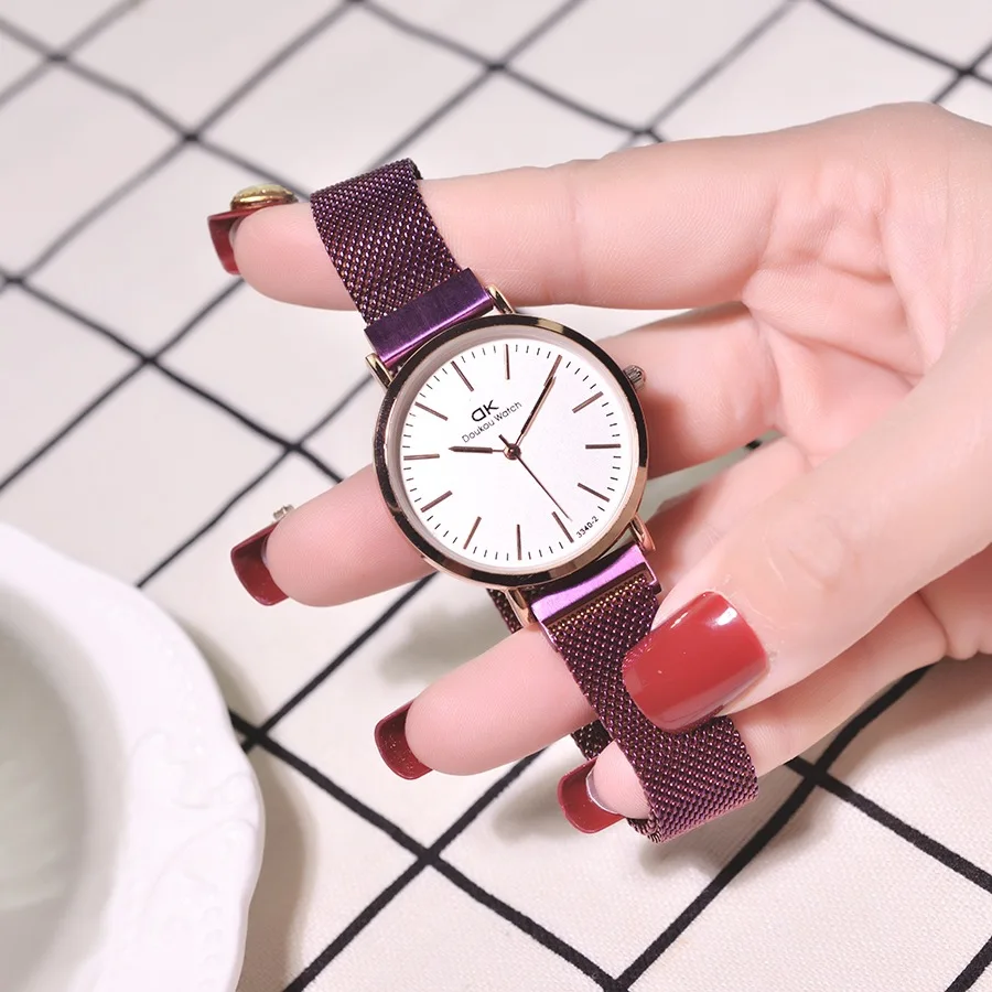 Фиолетовый Relogio Feminino, женские часы с магнитом, женские часы, розовое золото, наручные часы, повседневная молодежная мода, тренд, простые женские часы, reloj mujer - Цвет: Фиолетовый