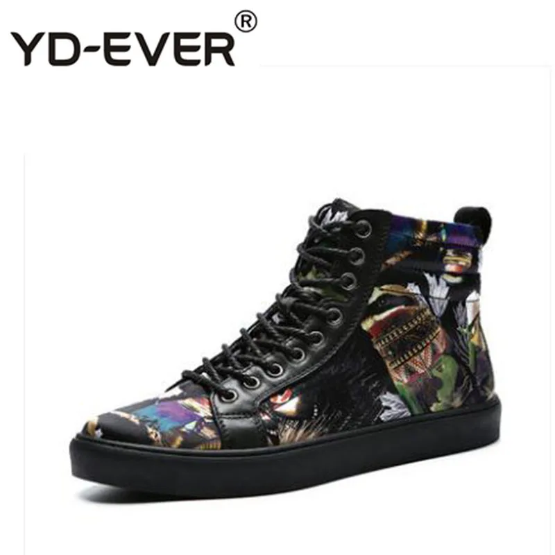 Black High Top Trainers Sneakers Genuine Leather Designer Shoes Men Luxury 2019 Skate Big Size Printed Hip Hop Runway Quality | Обувь