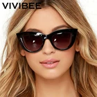 Солнцезащитные очки VIVIBEE женские в винтажном стиле, кошачий глаз, роскошные дизайнерские брендовые черные, с защитой от ультрафиолета, 2021