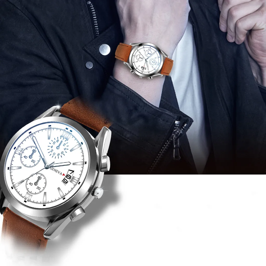 

Luxury Brand 2019 New Men Watch Buckle Leather Round Quartz Watch Alloy Relojes Para Hombre Stainless Steel Dial Casual Bracele