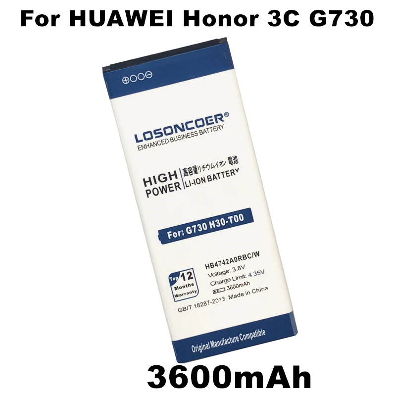 Losoncoer 3600 мА/ч HB4742A0RBC для Huawei Honor 3C Батарея G630 G730 G740 H30 T00 T10 U10 телефон