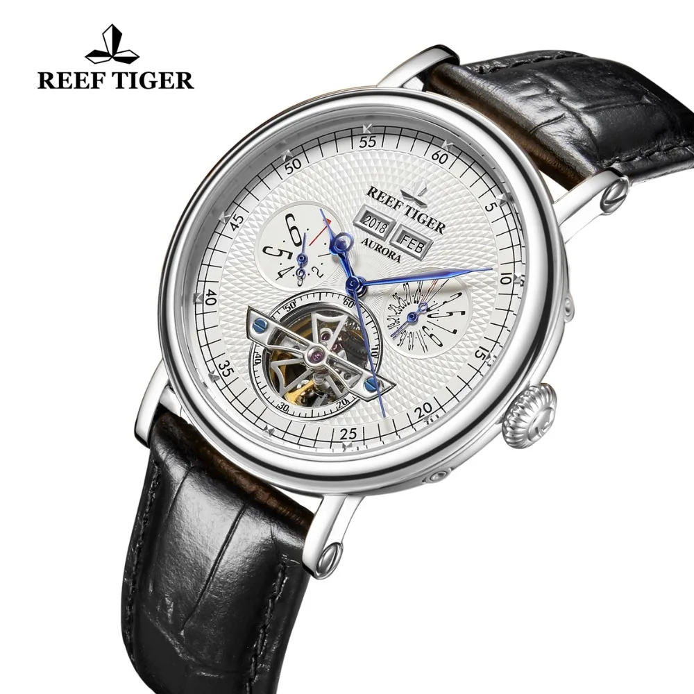 Мужские механические часы Reef Tiger/RT роскошные с турбийоном ремешком из