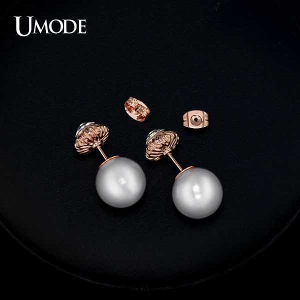 UMODE Женские двусторонние серьги гвоздики с розовой позолотой 18К в форме