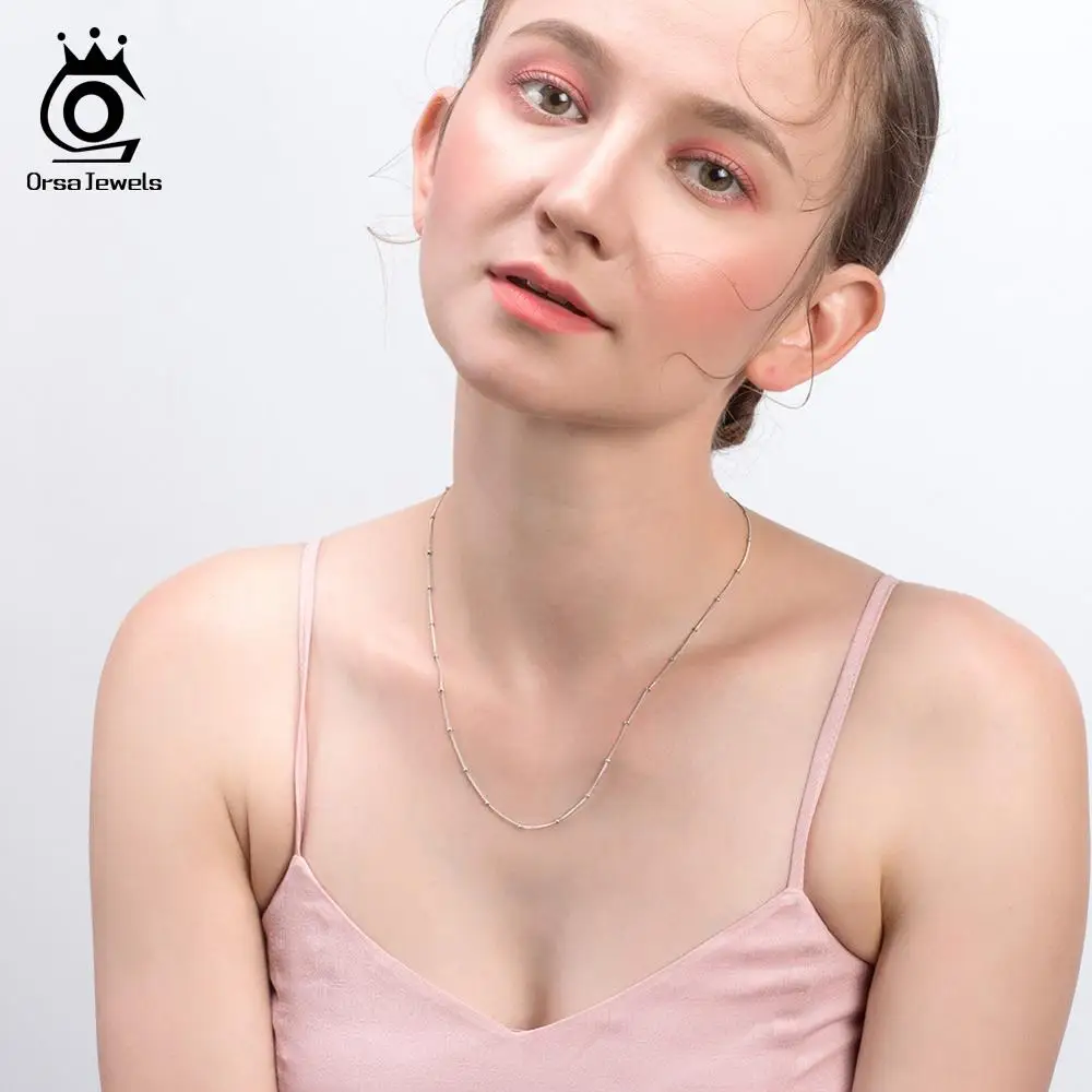 ORSA JEWELS Чистая 925 боковая цепочка с маленьким шариком длиной 45 см, простая модная женская цепочка из стерлингового серебра, ювелирные аксессуары SC22