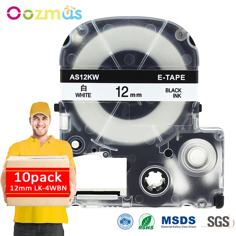 10 шт. этикетка лента 12 мм совместимый SS12KW LC 4WBN для Epson и King Jim LW300 LW400 принтер черный