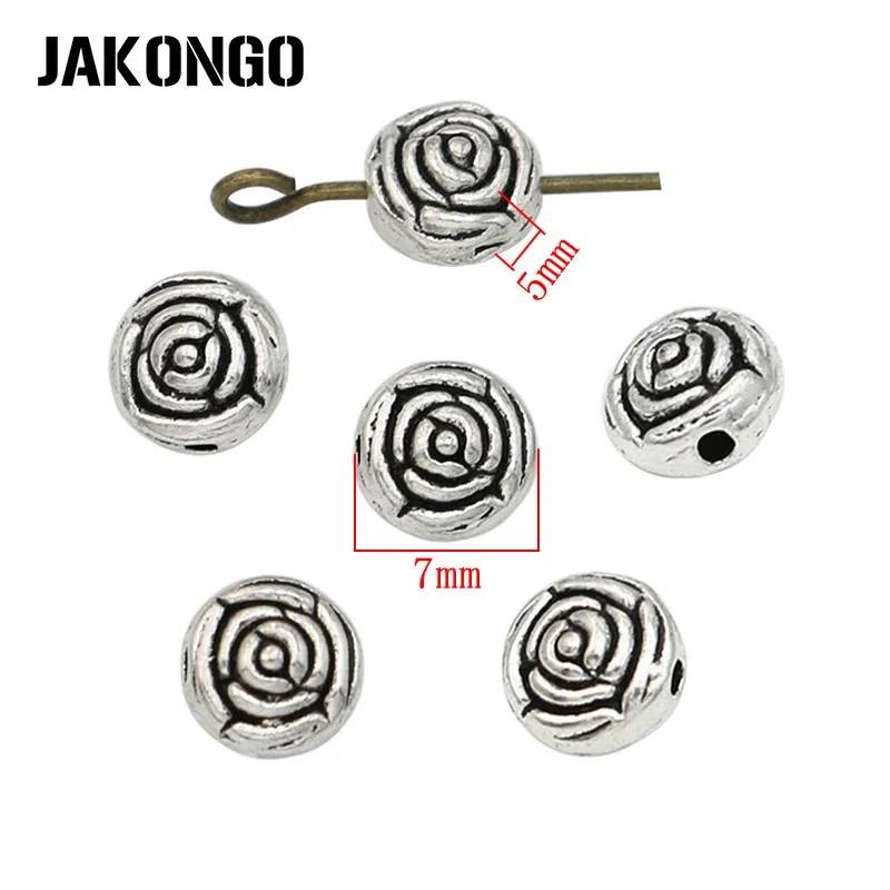 JAKONGO Rose Flower Spacer Beads Antique Silver Plated Loose for Jewelry Making Bracelet DIY Handmade Craft 30PCS | Украшения и