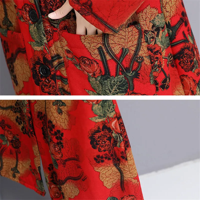 Autumn Winter Women Outerwear 2019 New Retro Printing Large Size Female Trench Thick Hooded Single-Breasted Ladies Cw613 | Женская