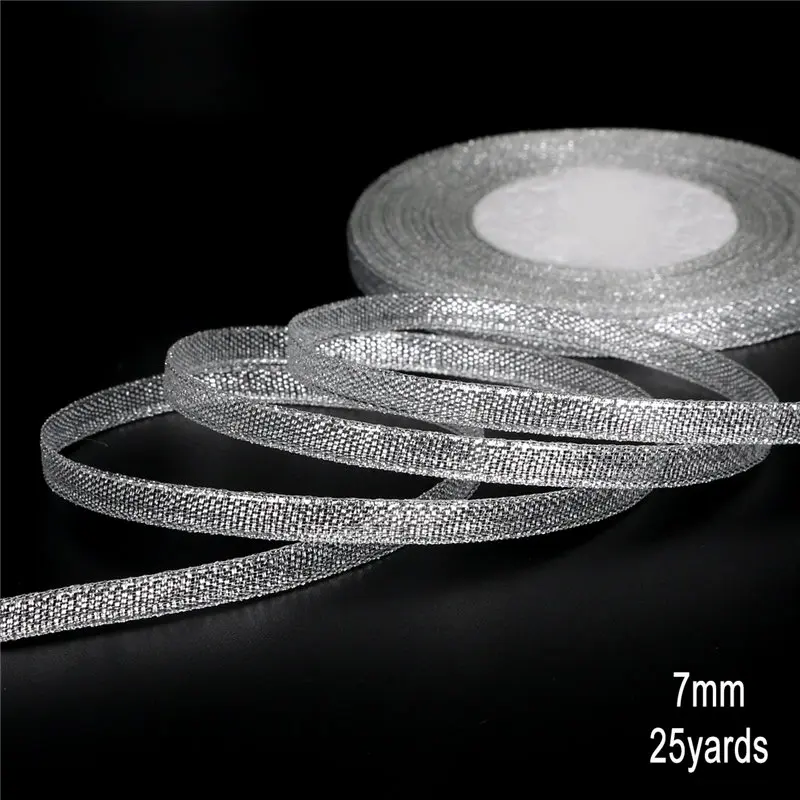 7mm Silver Ширина 7 мм 25 ярдов/диск Золото и серебро бархатные ленты велюровая тесьма тканевая повязка на голову лента для волос аксессуары из кружевной ткани вечерние производство - Цвет: 7mm Silver