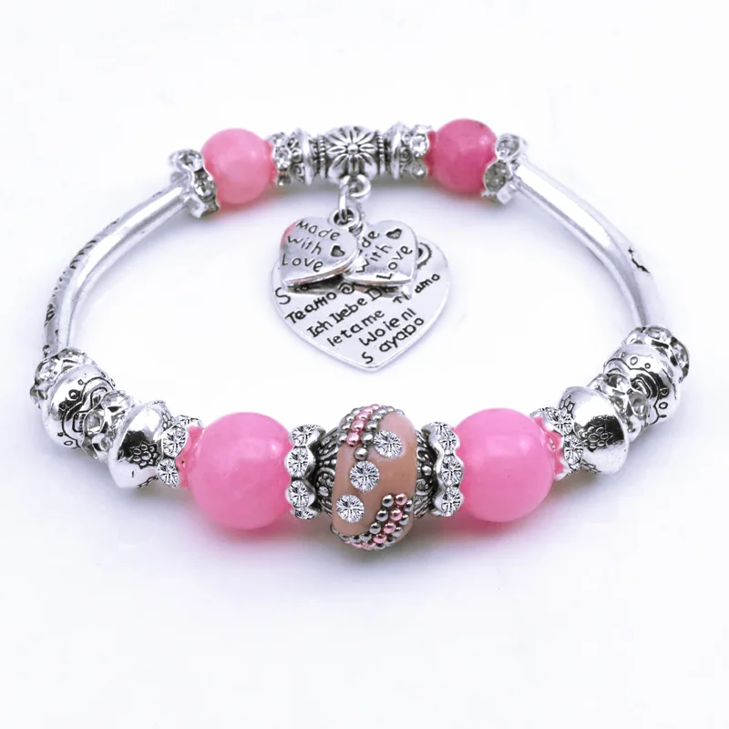 2017 Винтажный серебряный цвет шарма стеклянные браслеты для женщин Кристалл