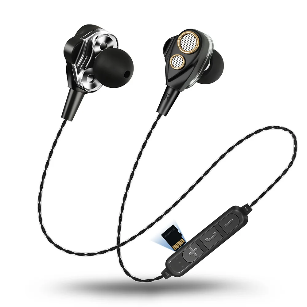 Двойной динамический Bluetooth наушники 6D объемный звук Поддержка TF карты стерео бас