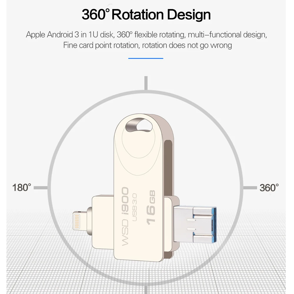 WANSENDA 3 в 1 флеш накопитель USB 0 OTG 128 Гб 64 ГБ 32 16 Pendrive для iPhone X 8 7 Plus мобильный ПК ручка