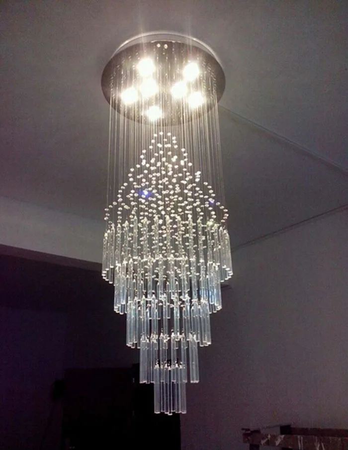 Роскошная дуплексная напольная лестница вращающаяся длинная хрустальная люстра