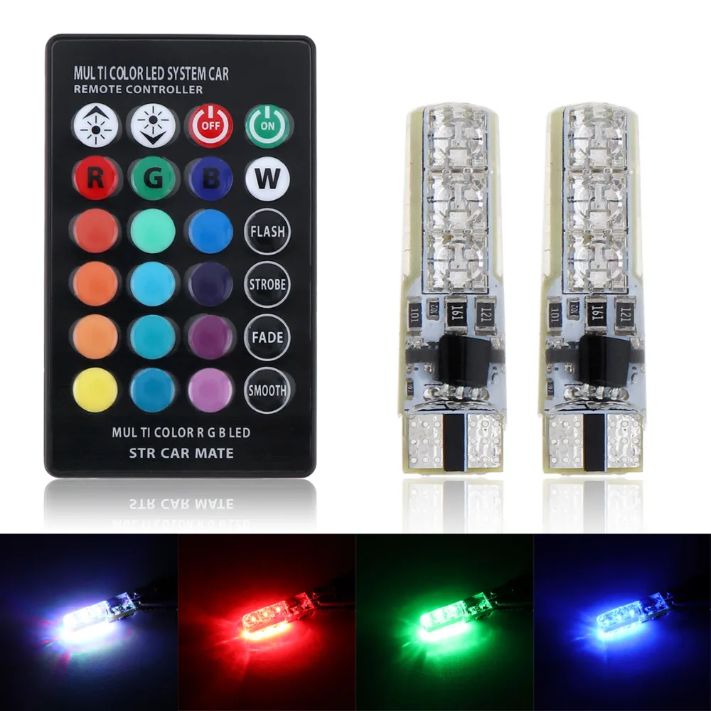 2 шт. 12V T10 5050 светодиодный RGB многоцветное авто Интерьер светильник Клин для лампы