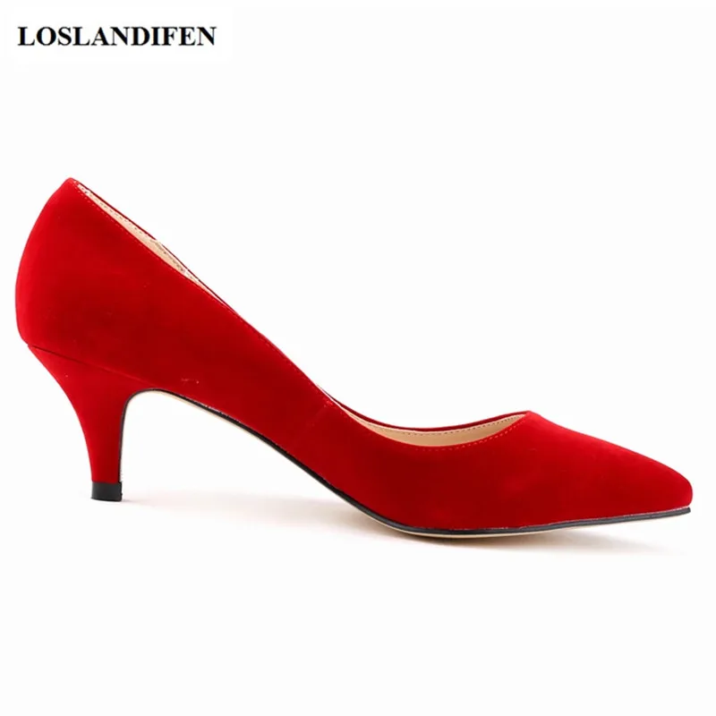 Женские туфли лодочки LOSLANDIFEN классические из искусственной замши с острым носком