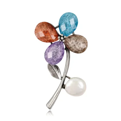 2018 новые яркие Натуральный камень Броши с листьями булавки Винтаж Стиль имитация