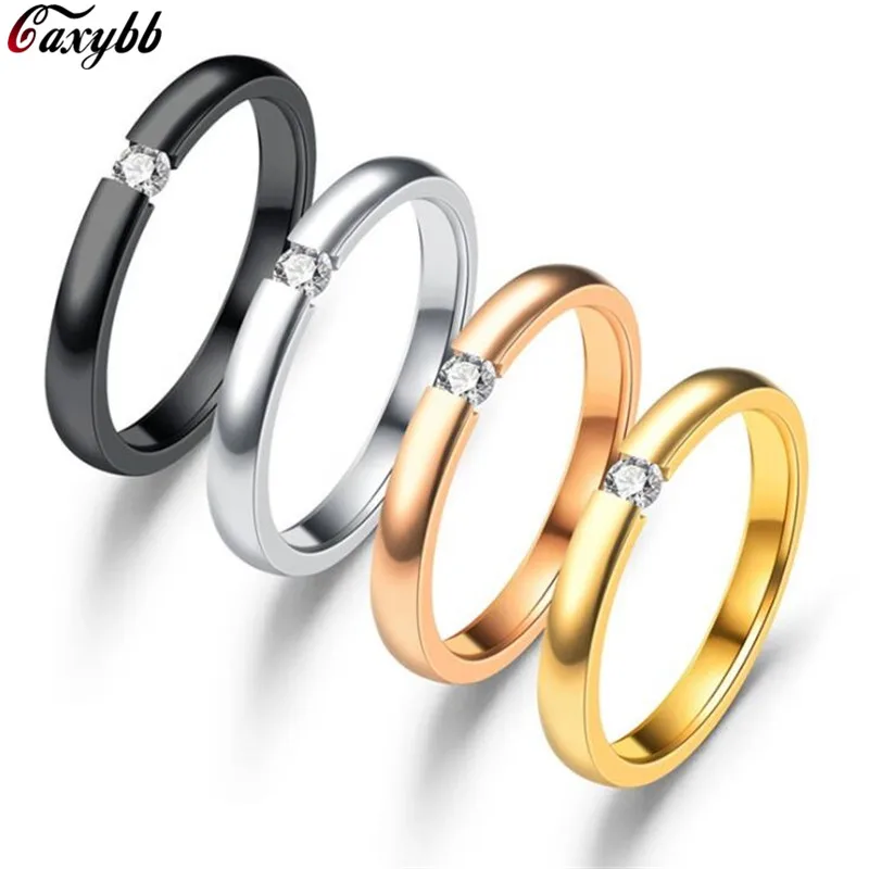 

Brand Luxury Single CZ Rhinestone Finger Ring Gold/Silver Color 316L Stainless Steel Female Engagement Ring Jewelry