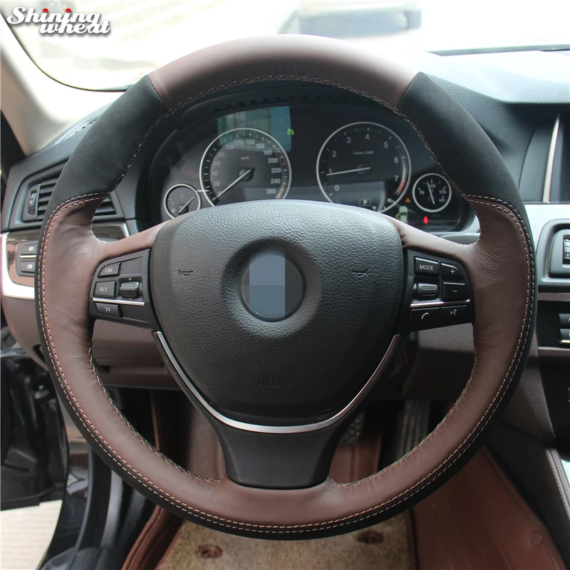 

Black Suede Palm Red Genuine Leather Car Steering Wheel Cover for BMW 730Li 740Li 750Li F10 2014 520i 528i 2013 2014