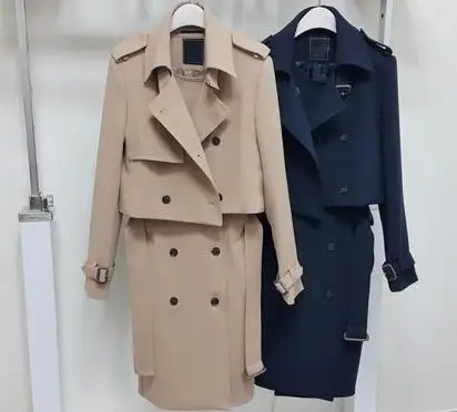 Женский Тренч с двумя пуговицами женский длинный Классический плащ-ветровка