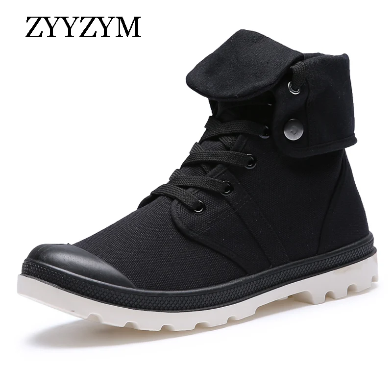 

ZYYZYM Men Boots Spring Autumn Lace-up Style Fashion Military Boots Men Youth Rubber High Canvas Casual Shoes