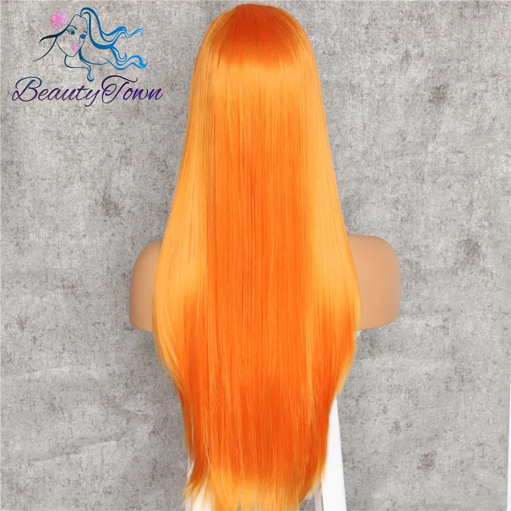 BeautyTown HandTied оранжевый красный 1B белый термостойкие прямые Косплей Знаменитости Девушка Свадебная вечеринка синтетический парик на кружеве