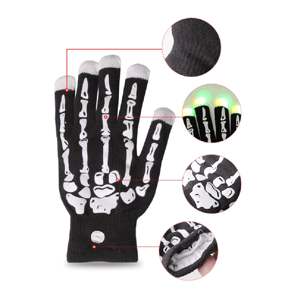 1 Pair Fashion Halloween Skeleton Hand LED Flashing Gloves Light Up Fingertip Mittens | Аксессуары для одежды