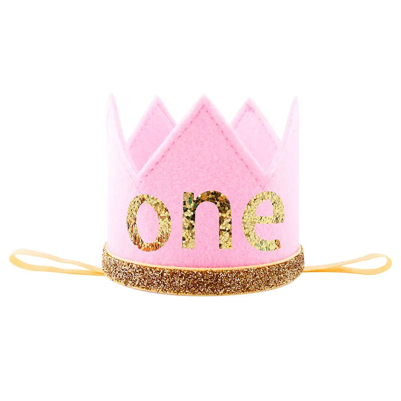 Pink One Chicinlife 1 шт. первая повязка на голову с короной на день рождения мальчик девочка 1st день рождения аксессуар для волос детский душ Принцесса шляпа поставки - Цвет: Pink One
