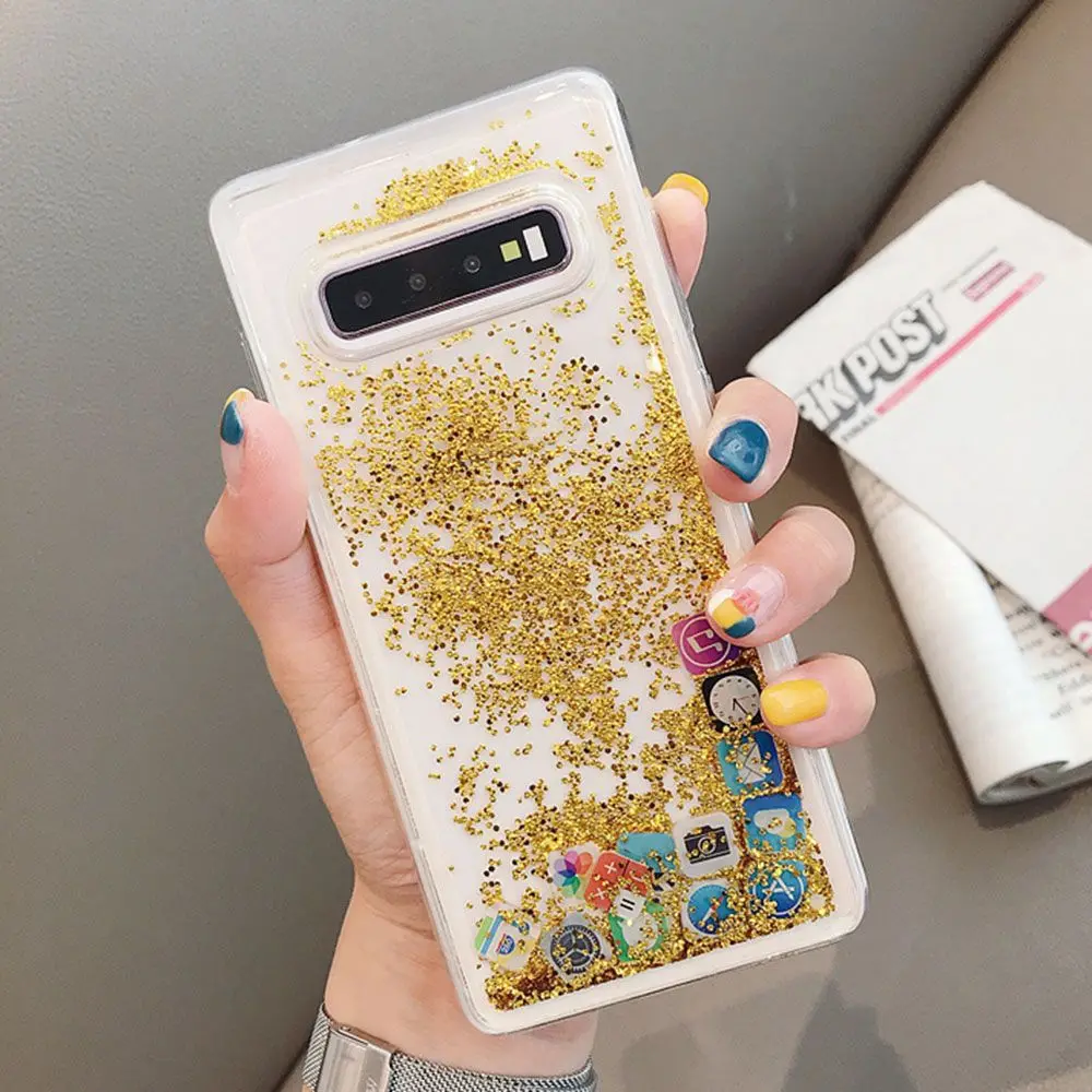 Чехол для телефона KISSCASE Fahison Quicksand Samsung Galaxy S10 Plus значок приложения мягкие чехлы