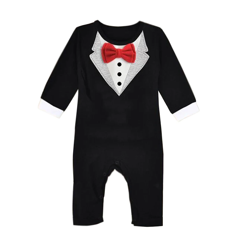 2018 Brand Baby Rompers Gentleman Costumes Party Wedding Tuxedo Suit Bowtie Boys Clothing Black White Newborn Infant Outfit |