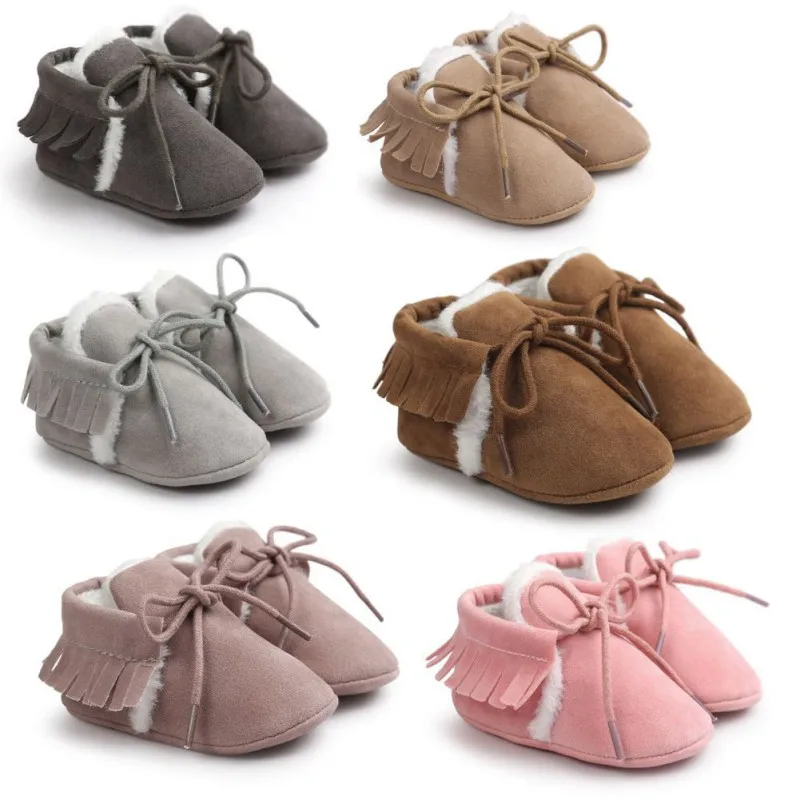

Newborn Baby Shoes Boy Girl Shoes Moccasins Fringe Soft Soled Non-slip Footwear Crib Shoes PU Suede Leather Baby First Walker