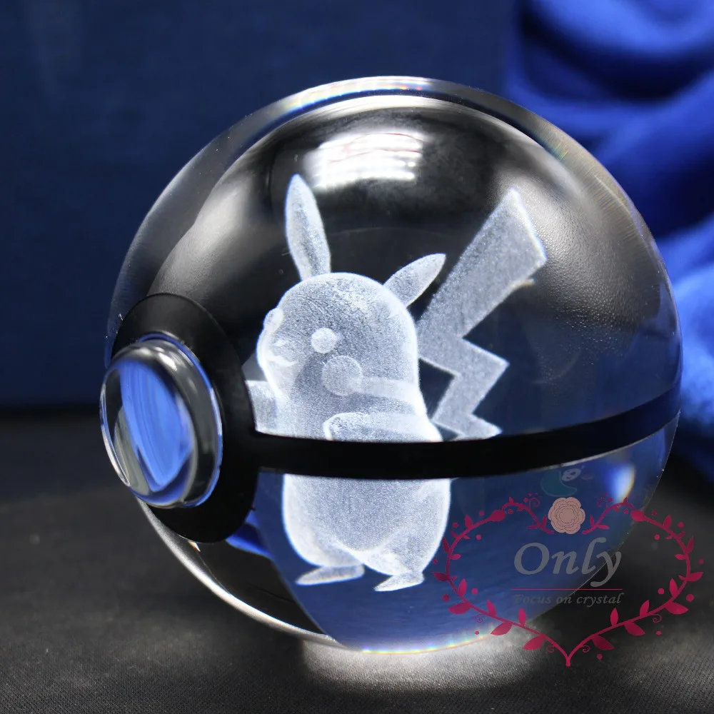 Новая мода Pokemon Go оснастка Милый Пикачу 3D Хрустальный стеклянный шар figiure подарки