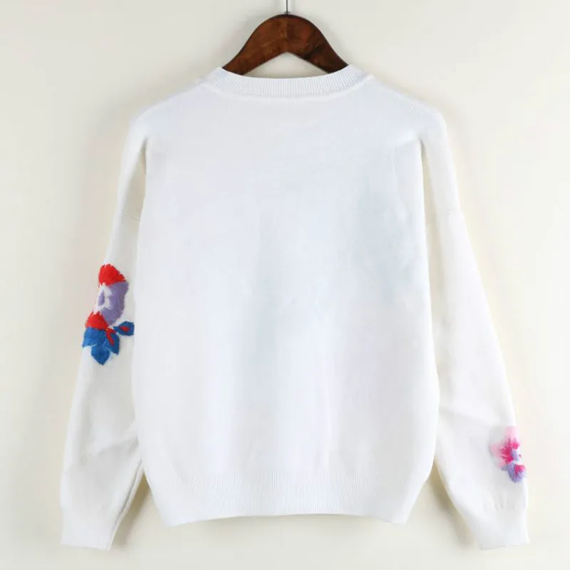 2019 Winter Women Sweaters Pullovers Floral Emboridery Colorful Pattern O-neck Knitted Elegant Casual Warm Knitwear | Женская одежда
