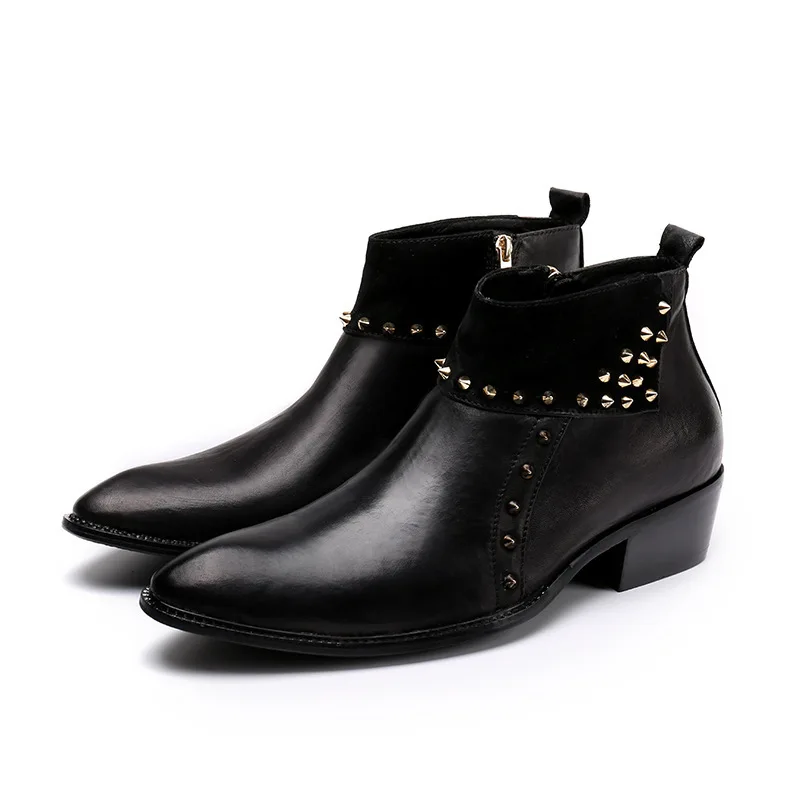 

Trends Leather Boots Pointed Tide Tide Men's Leather Snakeskin Pattern Feet Short Boots Autumn and Winter Shoes Leather