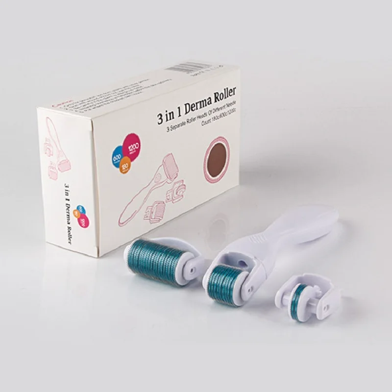 3 in 1 white green Derma роликовая система Microneedle комплект для лица корпус 0,25 мм титановая Замена Dermaroller Avec Micro Aiguilles Agulha Прямая - Цвет: 3 in 1 white green
