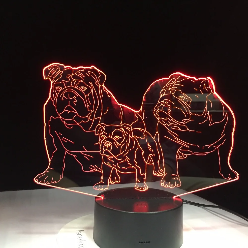 Мопса Семья 3D со светящимися вставками настольная лампа Новинка 7 цветов