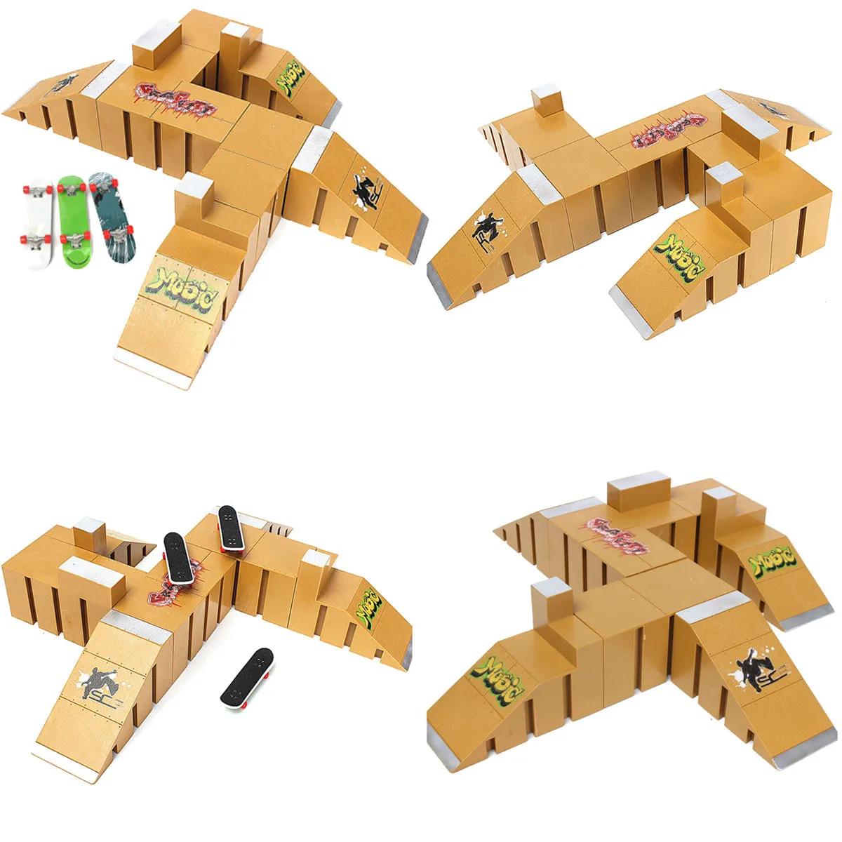 Yellow Skate Park Ramp Parts for Fingerboard Finger Board Parks Amateur Kids Childrens Birthday Gift Toy