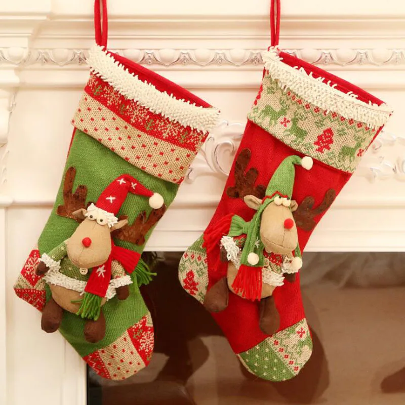 1pcs/lot Christmas Stockings Candy Holders Gift Bags Elk Dolls Hangings Drop Ornaments Festival Supplies For Home Decoration | Дом и сад