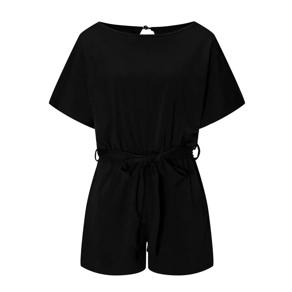 Black Womail, женские комбинезоны, однотонный комбинезон с коротким рукавом, повседневные модные комбинезоны, женский комбинезон, Офисная Рабочая одежда, повседневные Комбинезоны, 22 февраля - Цвет: Black