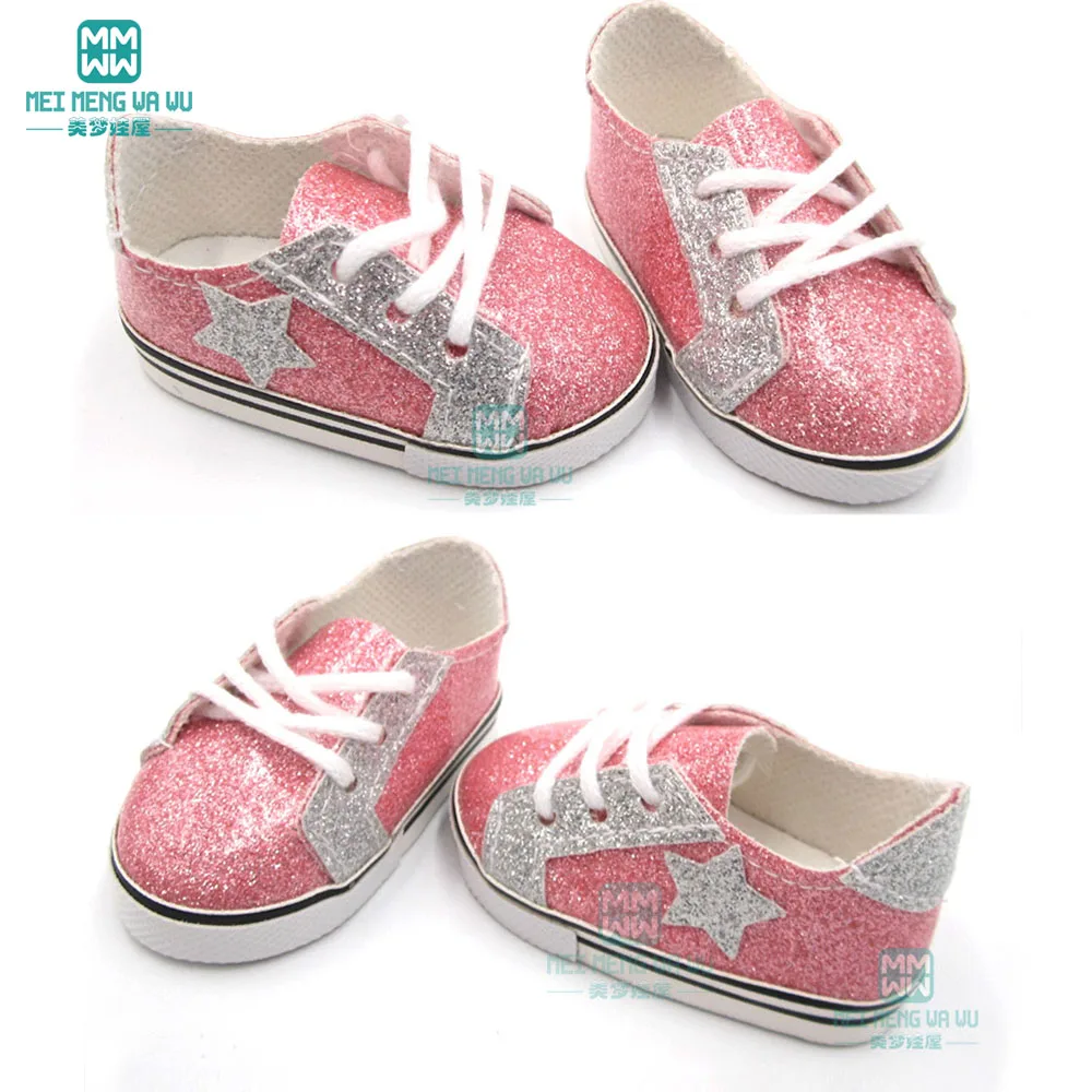 

2019 NEW mini doll shoes for new born doll accessories and American doll Pink sequined casual baby shoes