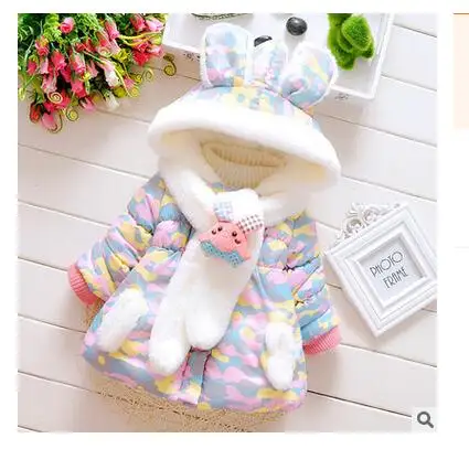 winter baby clothing cotton long-sleeved hooded windbreaker jacket plus thick wool scarves for children girls Free Shipping |