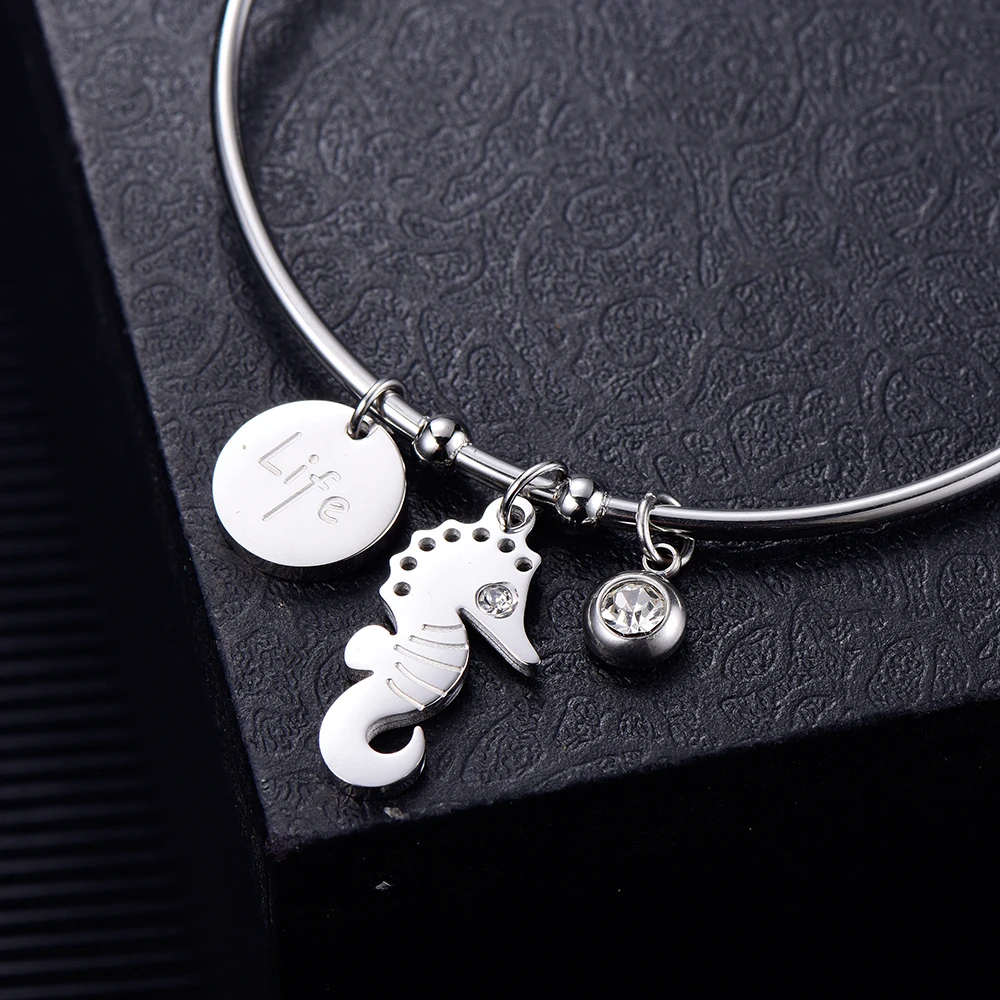 Simple Crystal Round Seahorse Bangle For Women Charm LOVE Cuff Bracelets&ampBangle Top Color Brand Couples Jewelry 2019 Gift | Украшения и