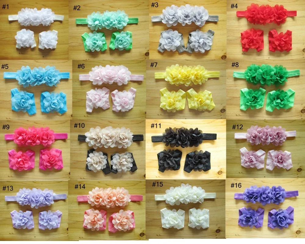

30 sets/lot Chiffon flower headbands and barefoot sandals set