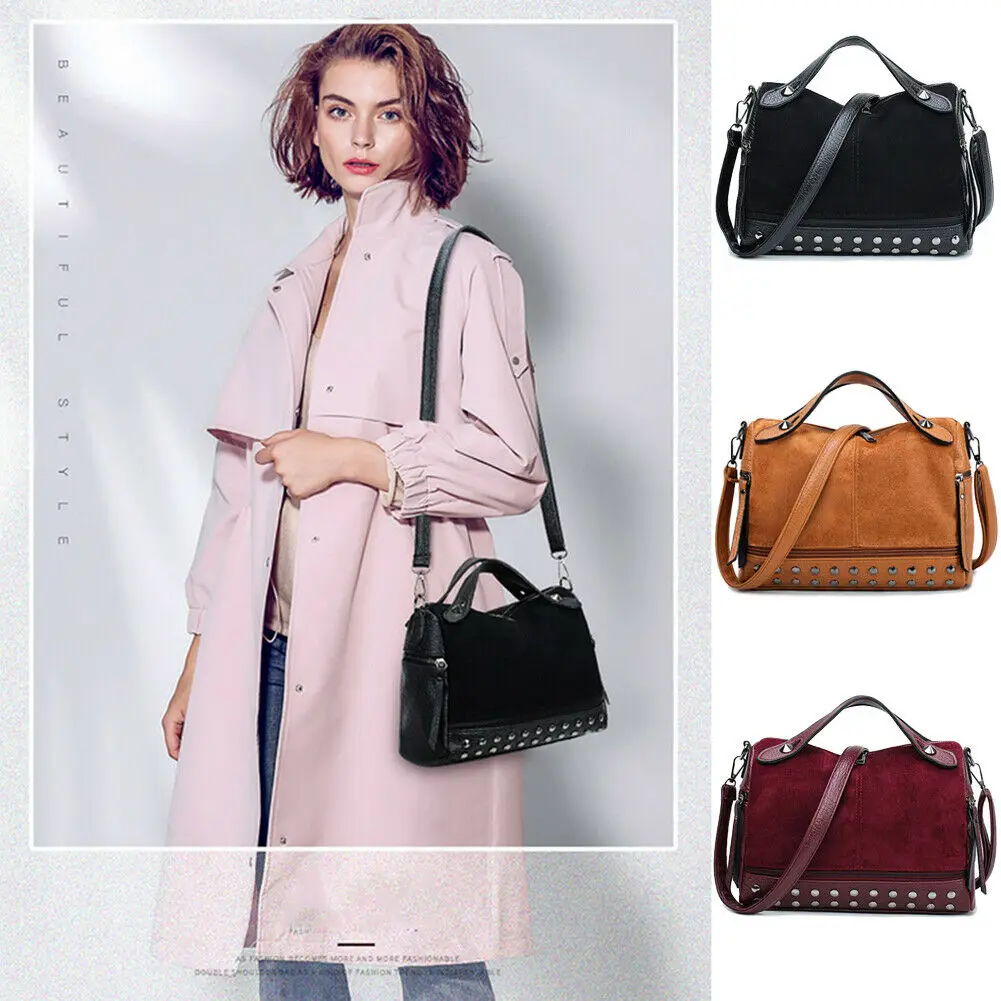 

New Fashion Women Designer Leather Rivet Scrub Zipper Handbag Satchel Messenger Cross Body Bag Shoulder Bag Purse